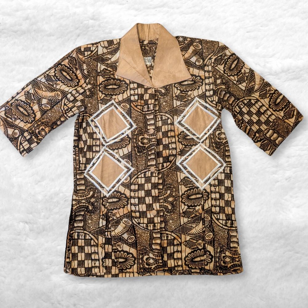 vintage handmade Salda Couturesenegal batik button up shirt west african top